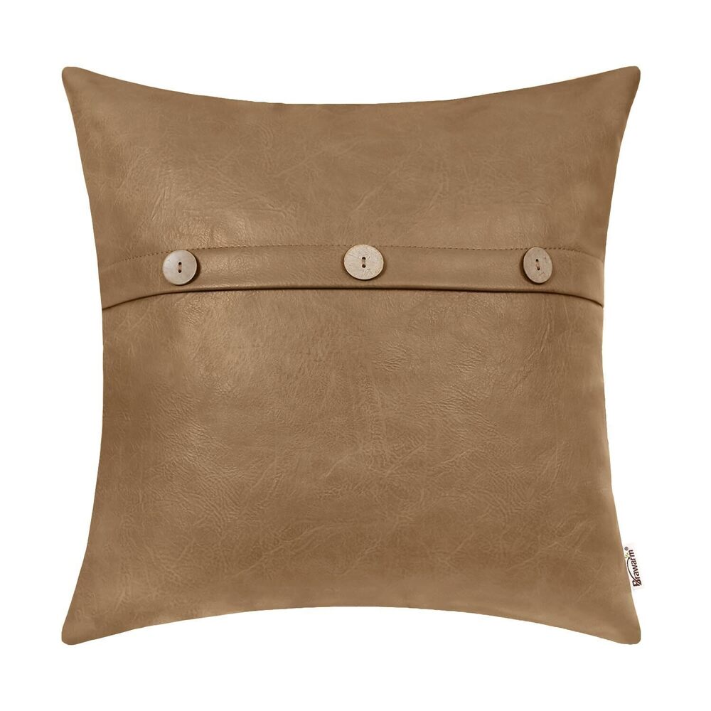 9787 Leather Throw Pillow Covers 20 X 20 Inches, Khaki Faux Leather Pillow